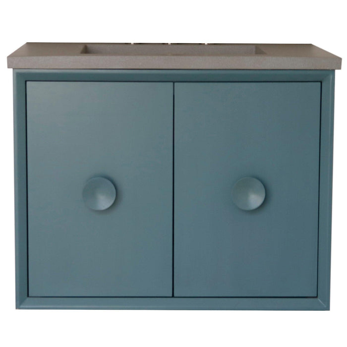 Bellaterra Home Stora 31" 2-Door 1-Drawer Aqua Blue Wall-Mount Vanity Set With Concrete Integrated Rectangular Ramp Sink and Gray Concrete Top - Luxe Vanity & Tub