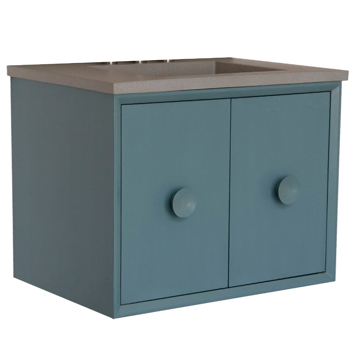 Bellaterra Home Stora 31" 2-Door 1-Drawer Aqua Blue Wall-Mount Vanity Set With Concrete Integrated Rectangular Ramp Sink and Gray Concrete Top - Luxe Vanity & Tub