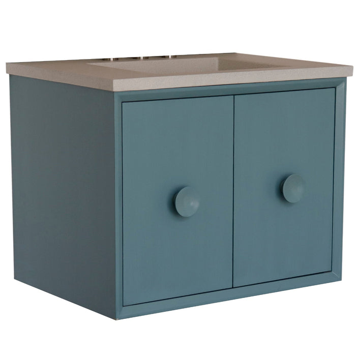 Bellaterra Home Stora 31" 2-Door 1-Drawer Aqua Blue Wall-Mount Vanity Set With Concrete Integrated Rectangular Ramp Sink and White Concrete Top - Luxe Vanity & Tub