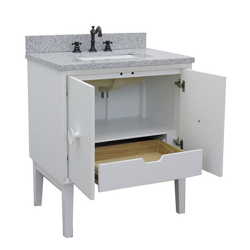 Bellaterra Home Stora 31" 2-Door 1-Drawer White Freestanding Vanity Set With Ceramic Undermount Oval Rectangular Sink and Gray Granite Top - Luxe Vanity & Tub