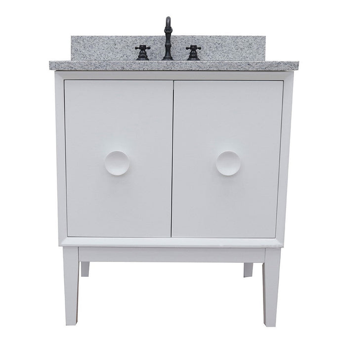 Bellaterra Home Stora 31" 2-Door 1-Drawer White Freestanding Vanity Set With Ceramic Undermount Oval Rectangular Sink and Gray Granite Top - Luxe Vanity & Tub