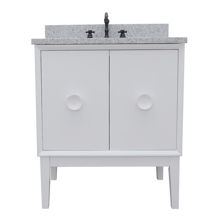 Bellaterra Home Stora 31" 2-Door 1-Drawer White Freestanding Vanity Set With Ceramic Undermount Oval Sink and Gray Granite Top - Luxe Vanity & Tub