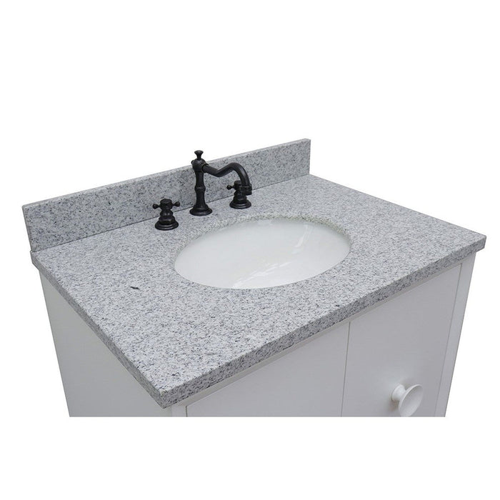 Bellaterra Home Stora 31" 2-Door 1-Drawer White Freestanding Vanity Set With Ceramic Undermount Oval Sink and Gray Granite Top - Luxe Vanity & Tub