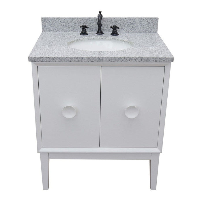 Bellaterra Home Stora 31" 2-Door 1-Drawer White Freestanding Vanity Set With Ceramic Undermount Oval Sink and Gray Granite Top - Luxe Vanity & Tub