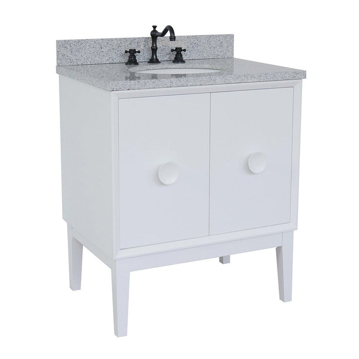 Bellaterra Home Stora 31" 2-Door 1-Drawer White Freestanding Vanity Set With Ceramic Undermount Oval Sink and Gray Granite Top - Luxe Vanity & Tub