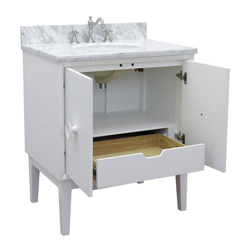 Bellaterra Home Stora 31" 2-Door 1-Drawer White Freestanding Vanity Set With Ceramic Undermount Oval Sink and White Carrara Marble Top - Luxe Vanity & Tub