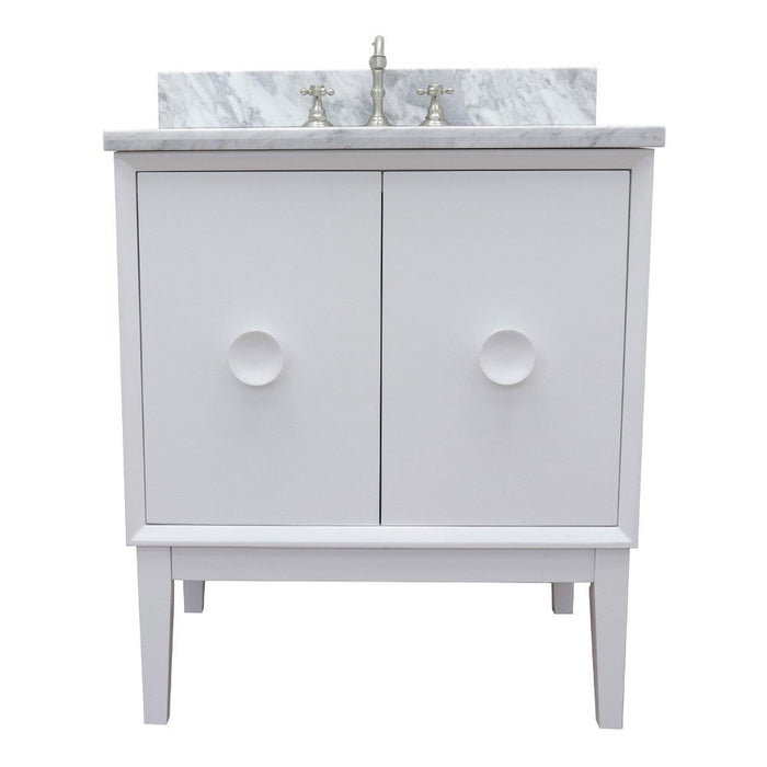 Bellaterra Home Stora 31" 2-Door 1-Drawer White Freestanding Vanity Set With Ceramic Undermount Oval Sink and White Carrara Marble Top - Luxe Vanity & Tub