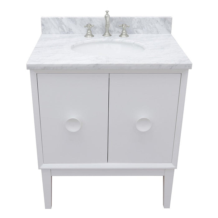 Bellaterra Home Stora 31" 2-Door 1-Drawer White Freestanding Vanity Set With Ceramic Undermount Oval Sink and White Carrara Marble Top - Luxe Vanity & Tub