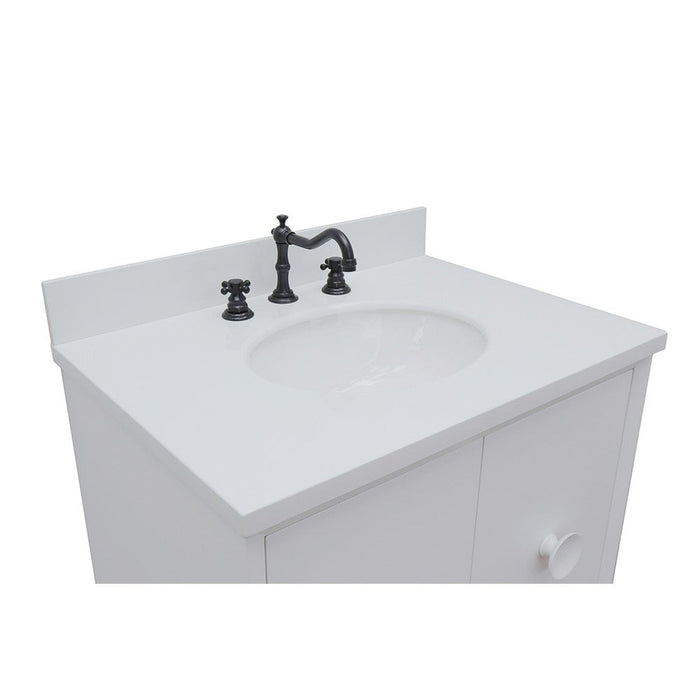 Bellaterra Home Stora 31" 2-Door 1-Drawer White Freestanding Vanity Set With Ceramic Undermount Oval Sink and White Quartz Top - Luxe Vanity & Tub