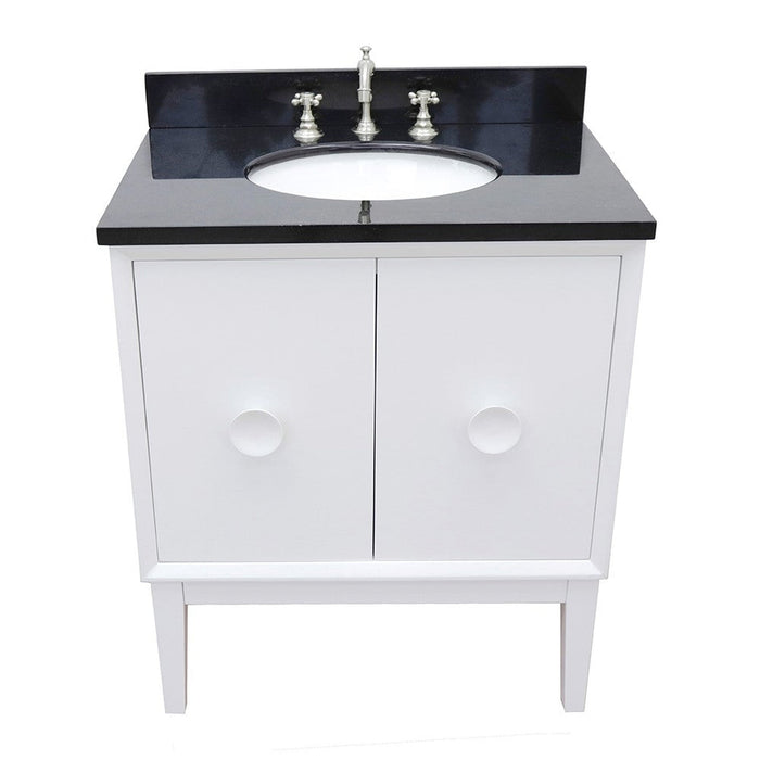 Bellaterra Home Stora 31" 2-Door 1-Drawer White Freestanding Vanity Set With Ceramic Undermount Oval and Black Galaxy Top - Luxe Vanity & Tub