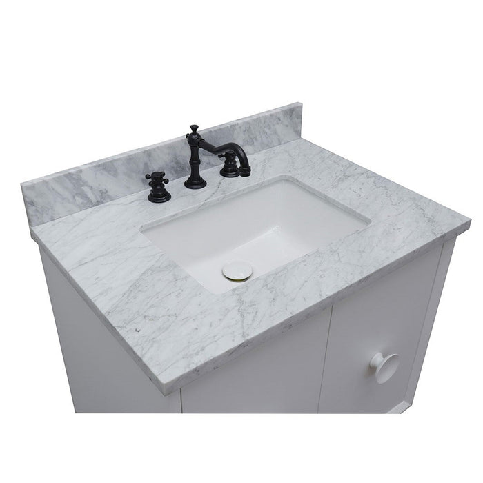 Bellaterra Home Stora 31" 2-Door 1-Drawer White Freestanding Vanity Set With Ceramic Undermount Rectangular Sink and White Carrara Marble Top - Luxe Vanity & Tub