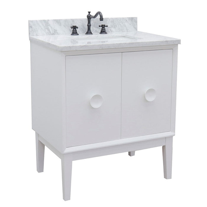 Bellaterra Home Stora 31" 2-Door 1-Drawer White Freestanding Vanity Set With Ceramic Undermount Rectangular Sink and White Carrara Marble Top - Luxe Vanity & Tub