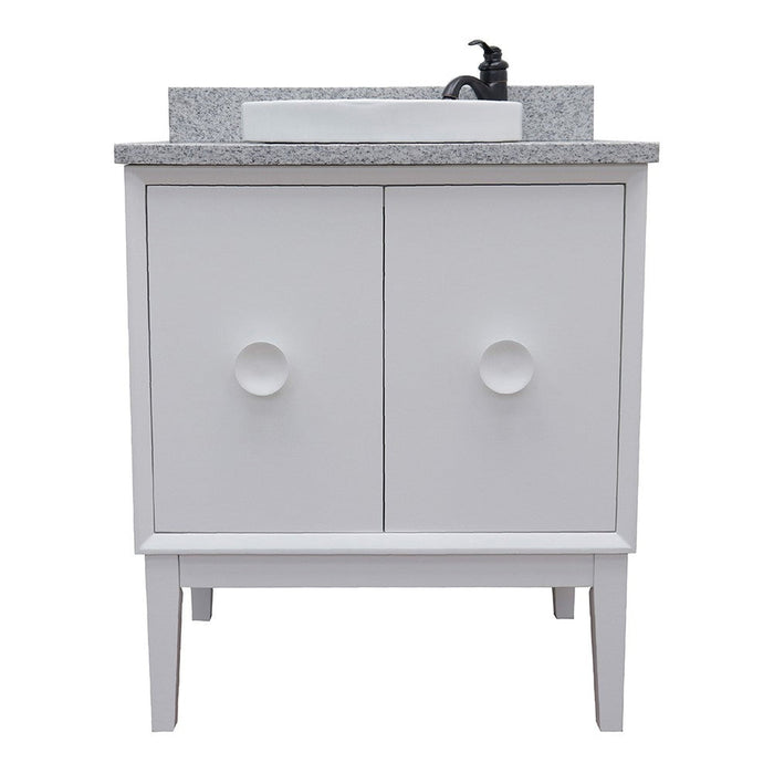 Bellaterra Home Stora 31" 2-Door 1-Drawer White Freestanding Vanity Set With Ceramic Vessel Sink and Gray Granite Top - Luxe Vanity & Tub