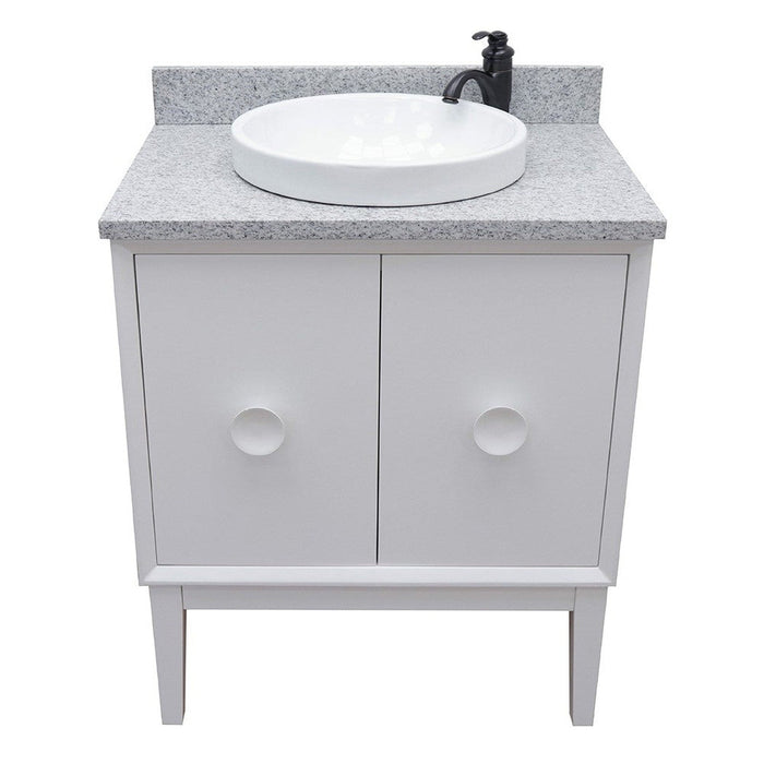 Bellaterra Home Stora 31" 2-Door 1-Drawer White Freestanding Vanity Set With Ceramic Vessel Sink and Gray Granite Top - Luxe Vanity & Tub