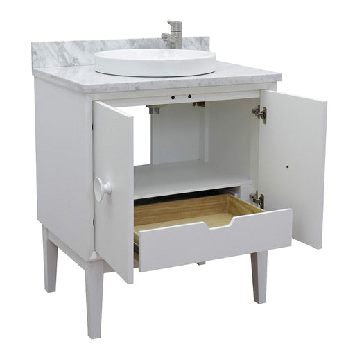 Bellaterra Home Stora 31" 2-Door 1-Drawer White Freestanding Vanity Set With Ceramic Vessel Sink and White Carrara Marble Top - Luxe Vanity & Tub