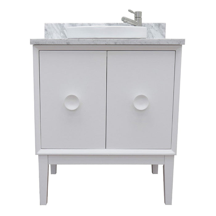 Bellaterra Home Stora 31" 2-Door 1-Drawer White Freestanding Vanity Set With Ceramic Vessel Sink and White Carrara Marble Top - Luxe Vanity & Tub