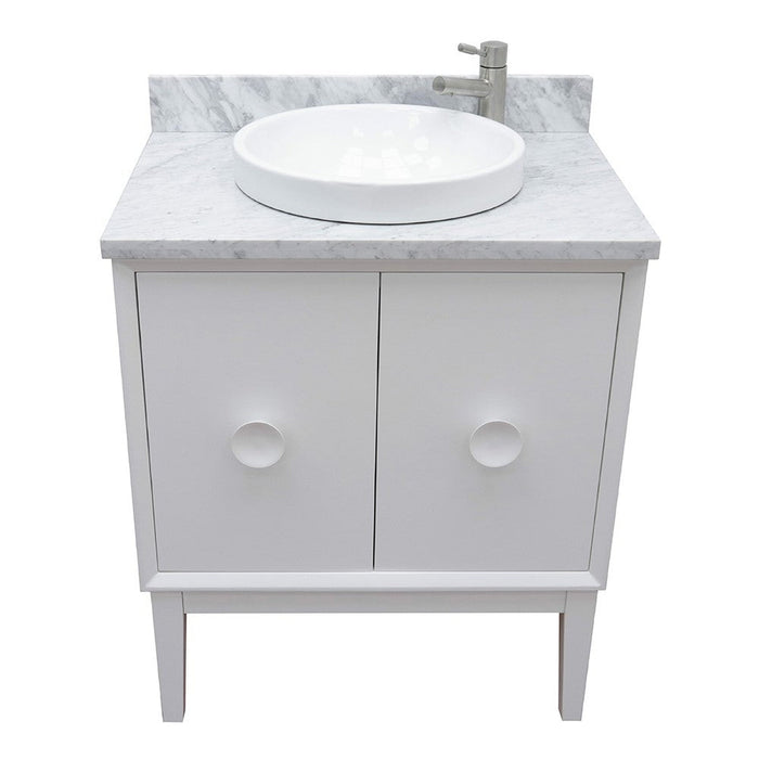 Bellaterra Home Stora 31" 2-Door 1-Drawer White Freestanding Vanity Set With Ceramic Vessel Sink and White Carrara Marble Top - Luxe Vanity & Tub