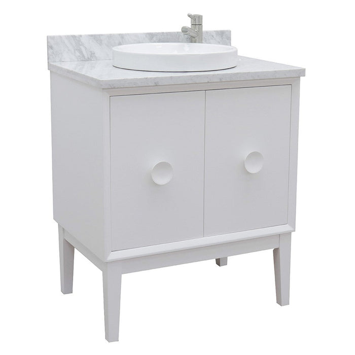 Bellaterra Home Stora 31" 2-Door 1-Drawer White Freestanding Vanity Set With Ceramic Vessel Sink and White Carrara Marble Top - Luxe Vanity & Tub