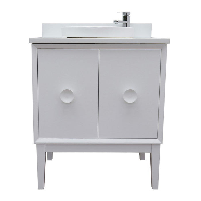 Bellaterra Home Stora 31" 2-Door 1-Drawer White Freestanding Vanity Set With Ceramic Vessel Sink and White Quartz Top - Luxe Vanity & Tub