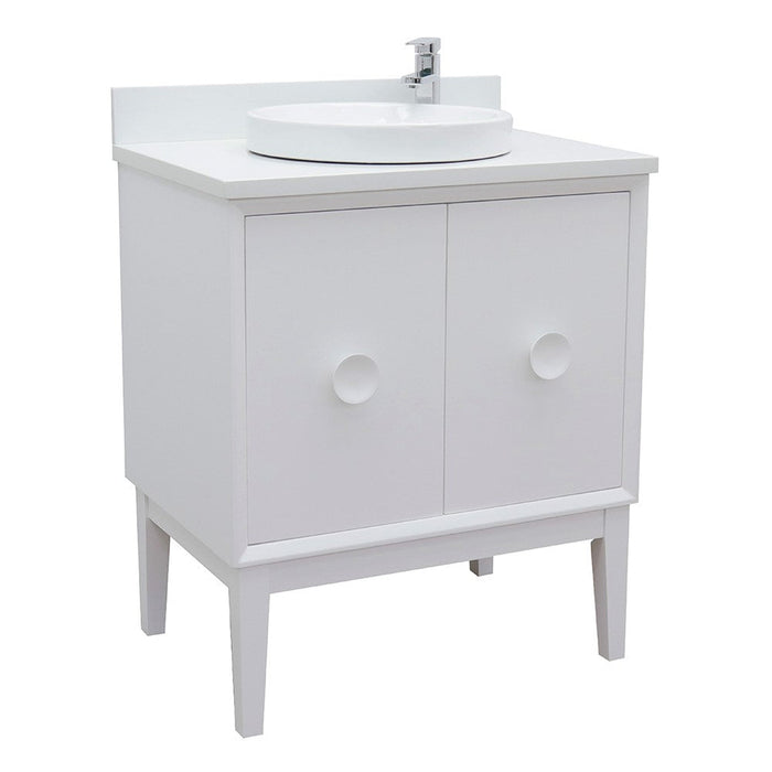 Bellaterra Home Stora 31" 2-Door 1-Drawer White Freestanding Vanity Set With Ceramic Vessel Sink and White Quartz Top - Luxe Vanity & Tub