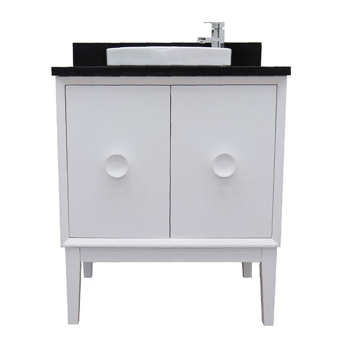 Bellaterra Home Stora 31" 2-Door 1-Drawer White Freestanding Vanity Set With Ceramic Vessel and Black Galaxy Top - Luxe Vanity & Tub