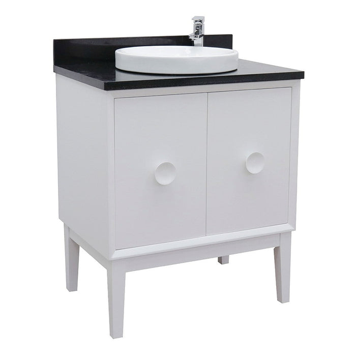 Bellaterra Home Stora 31" 2-Door 1-Drawer White Freestanding Vanity Set With Ceramic Vessel and Black Galaxy Top - Luxe Vanity & Tub