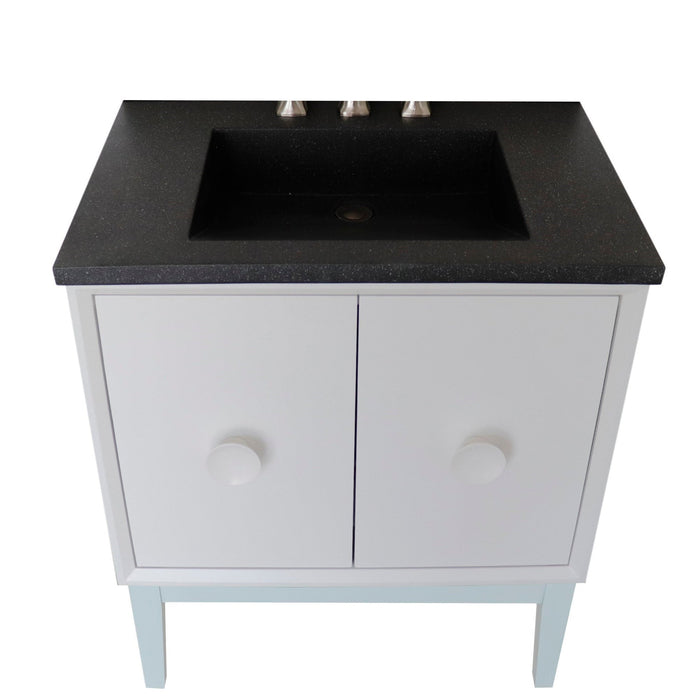 Bellaterra Home Stora 31" 2-Door 1-Drawer White Freestanding Vanity Set With Concrete Integrated Rectangular Ramp Sink and Black Concrete Top - Luxe Vanity & Tub