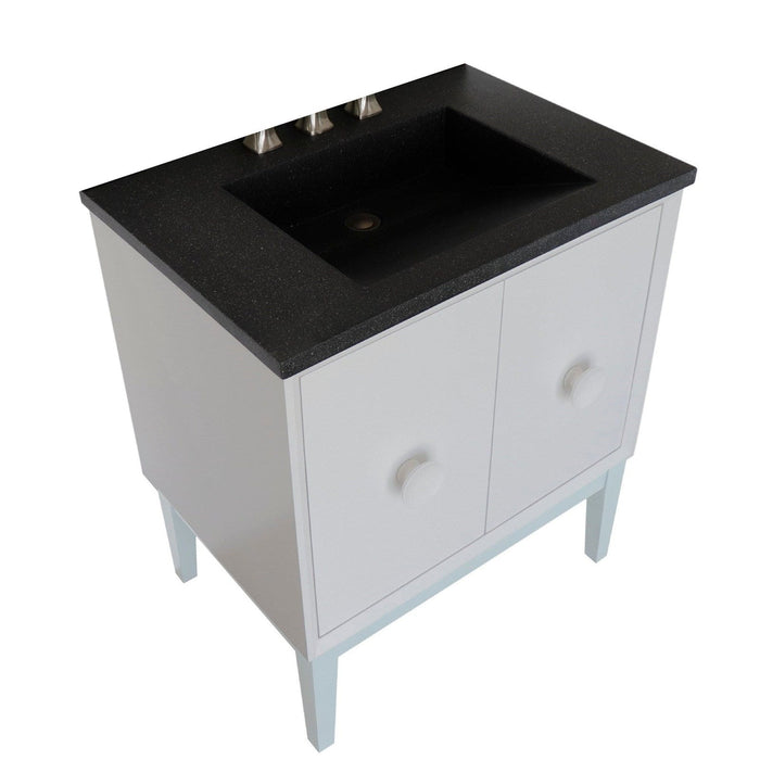 Bellaterra Home Stora 31" 2-Door 1-Drawer White Freestanding Vanity Set With Concrete Integrated Rectangular Ramp Sink and Black Concrete Top - Luxe Vanity & Tub