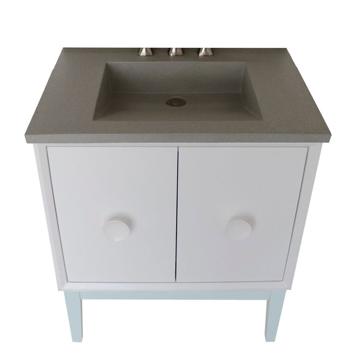 Bellaterra Home Stora 31" 2-Door 1-Drawer White Freestanding Vanity Set With Concrete Integrated Rectangular Ramp Sink and Gray Concrete Top - Luxe Vanity & Tub