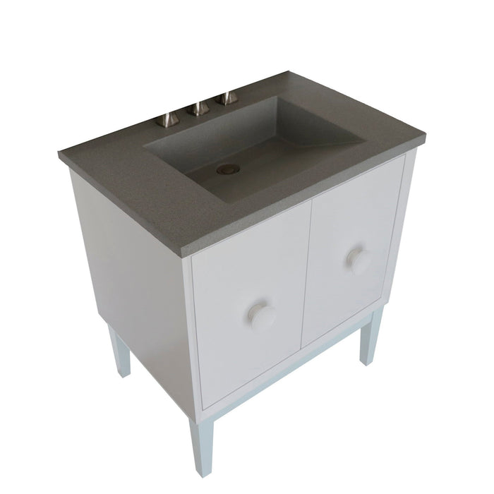 Bellaterra Home Stora 31" 2-Door 1-Drawer White Freestanding Vanity Set With Concrete Integrated Rectangular Ramp Sink and Gray Concrete Top - Luxe Vanity & Tub