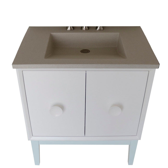 Bellaterra Home Stora 31" 2-Door 1-Drawer White Freestanding Vanity Set With Concrete Integrated Rectangular Ramp Sink and White Concrete Top - Luxe Vanity & Tub