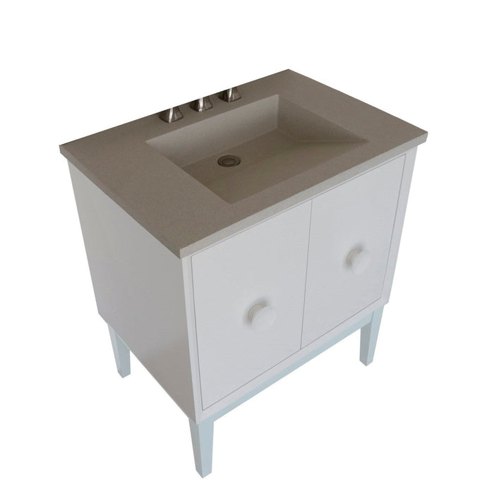 Bellaterra Home Stora 31" 2-Door 1-Drawer White Freestanding Vanity Set With Concrete Integrated Rectangular Ramp Sink and White Concrete Top - Luxe Vanity & Tub