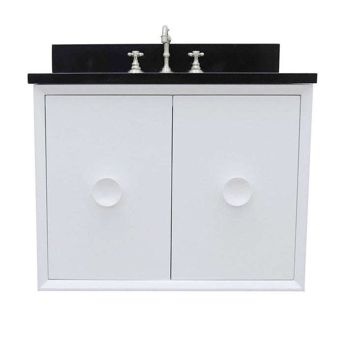 Bellaterra Home Stora 31" 2-Door 1-Drawer White Wall-Mount Vanity Set With Ceramic Undermount Oval Sink and Black Galaxy Top - Luxe Vanity & Tub