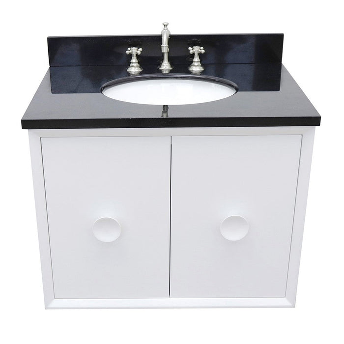 Bellaterra Home Stora 31" 2-Door 1-Drawer White Wall-Mount Vanity Set With Ceramic Undermount Oval Sink and Black Galaxy Top - Luxe Vanity & Tub