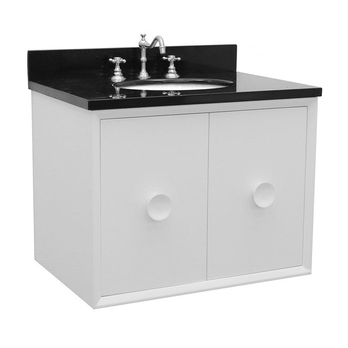 Bellaterra Home Stora 31" 2-Door 1-Drawer White Wall-Mount Vanity Set With Ceramic Undermount Oval Sink and Black Galaxy Top - Luxe Vanity & Tub