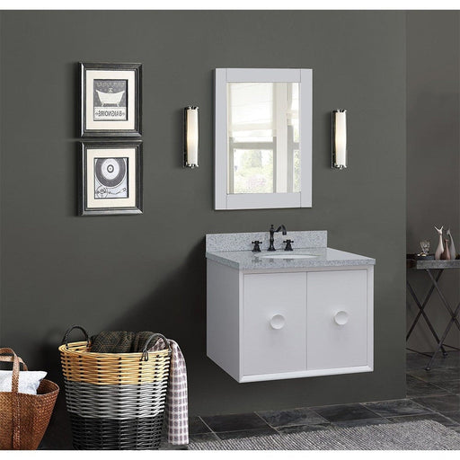 Bellaterra Home Stora 31" 2-Door 1-Drawer White Wall-Mount Vanity Set With Ceramic Undermount Oval Sink and Gray Granite Top