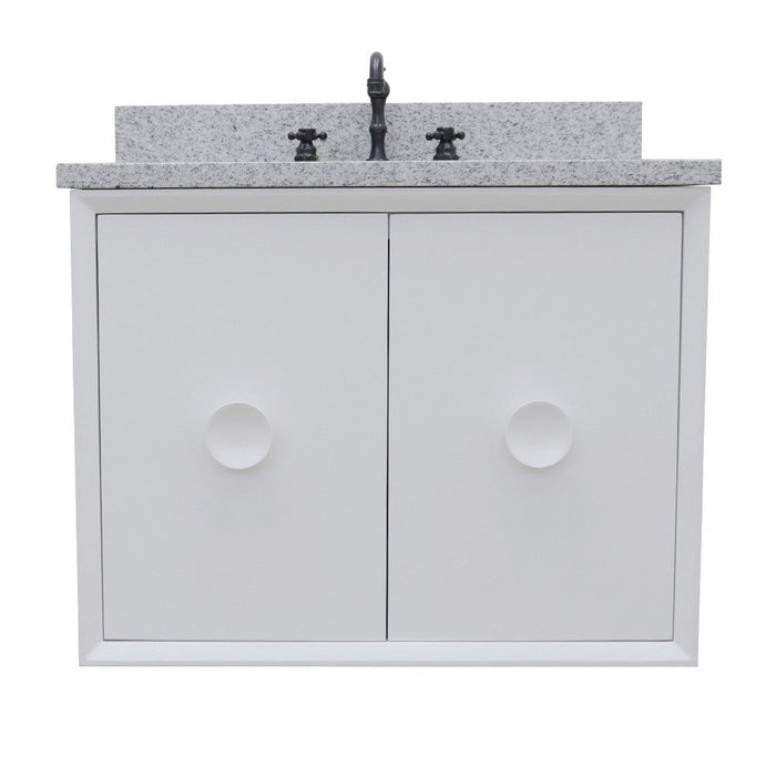 Bellaterra Home Stora 31" 2-Door 1-Drawer White Wall-Mount Vanity Set With Ceramic Undermount Oval Sink and Gray Granite Top - Luxe Vanity & Tub