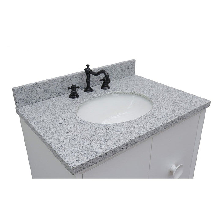 Bellaterra Home Stora 31" 2-Door 1-Drawer White Wall-Mount Vanity Set With Ceramic Undermount Oval Sink and Gray Granite Top - Luxe Vanity & Tub