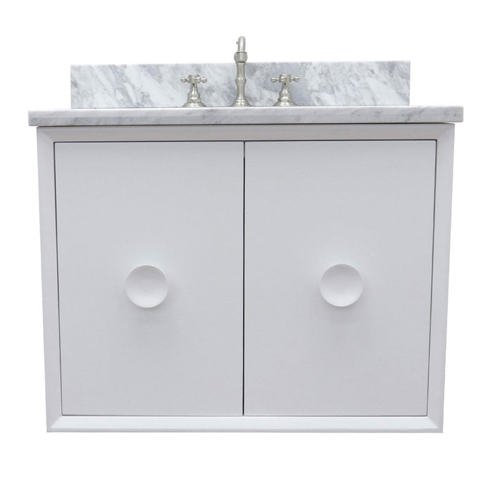 Bellaterra Home Stora 31" 2-Door 1-Drawer White Wall-Mount Vanity Set With Ceramic Undermount Oval Sink and White Carrara Marble Top - Luxe Vanity & Tub