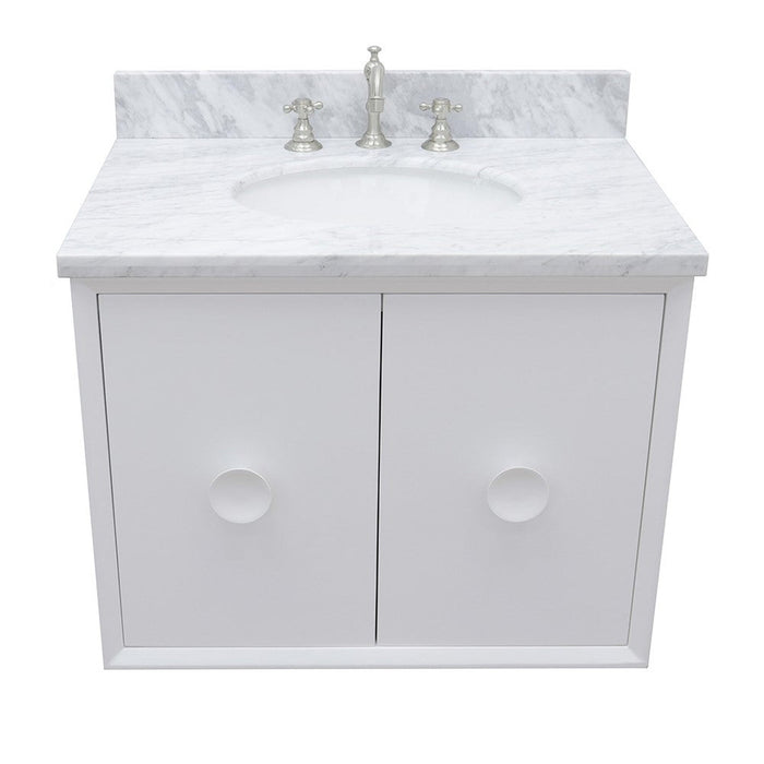 Bellaterra Home Stora 31" 2-Door 1-Drawer White Wall-Mount Vanity Set With Ceramic Undermount Oval Sink and White Carrara Marble Top - Luxe Vanity & Tub