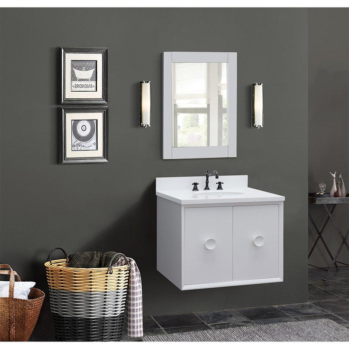 Bellaterra Home Stora 31" 2-Door 1-Drawer White Wall-Mount Vanity Set With Ceramic Undermount Oval Sink and White Quartz Top