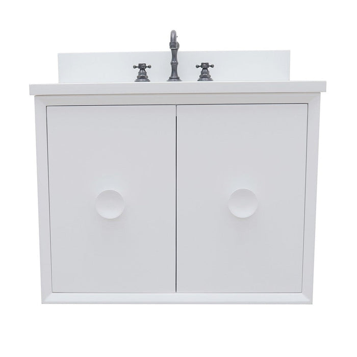 Bellaterra Home Stora 31" 2-Door 1-Drawer White Wall-Mount Vanity Set With Ceramic Undermount Oval Sink and White Quartz Top - Luxe Vanity & Tub