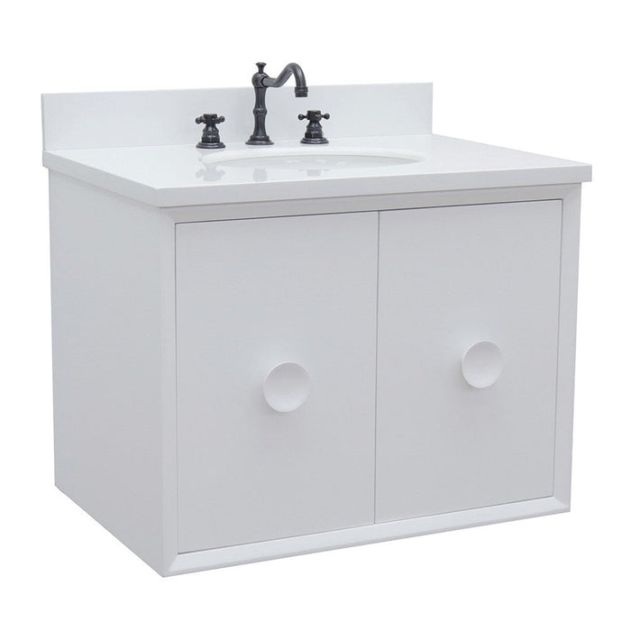 Bellaterra Home Stora 31" 2-Door 1-Drawer White Wall-Mount Vanity Set With Ceramic Undermount Oval Sink and White Quartz Top - Luxe Vanity & Tub