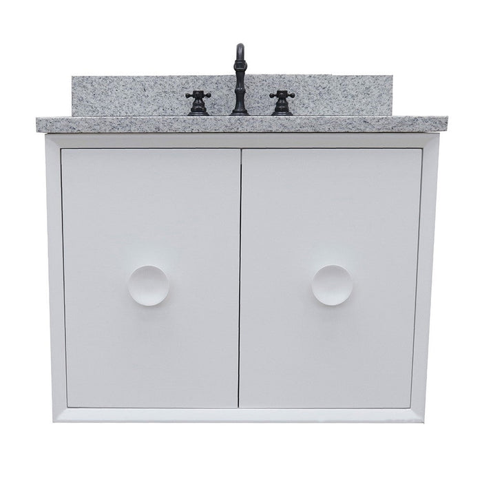 Bellaterra Home Stora 31" 2-Door 1-Drawer White Wall-Mount Vanity Set With Ceramic Undermount Rectangular Sink and Gray Granite Top - Luxe Vanity & Tub