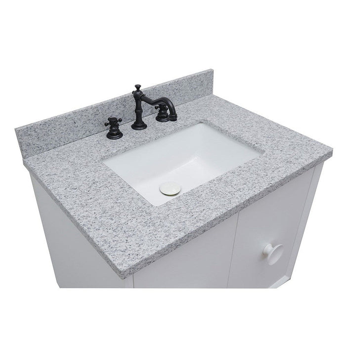 Bellaterra Home Stora 31" 2-Door 1-Drawer White Wall-Mount Vanity Set With Ceramic Undermount Rectangular Sink and Gray Granite Top - Luxe Vanity & Tub