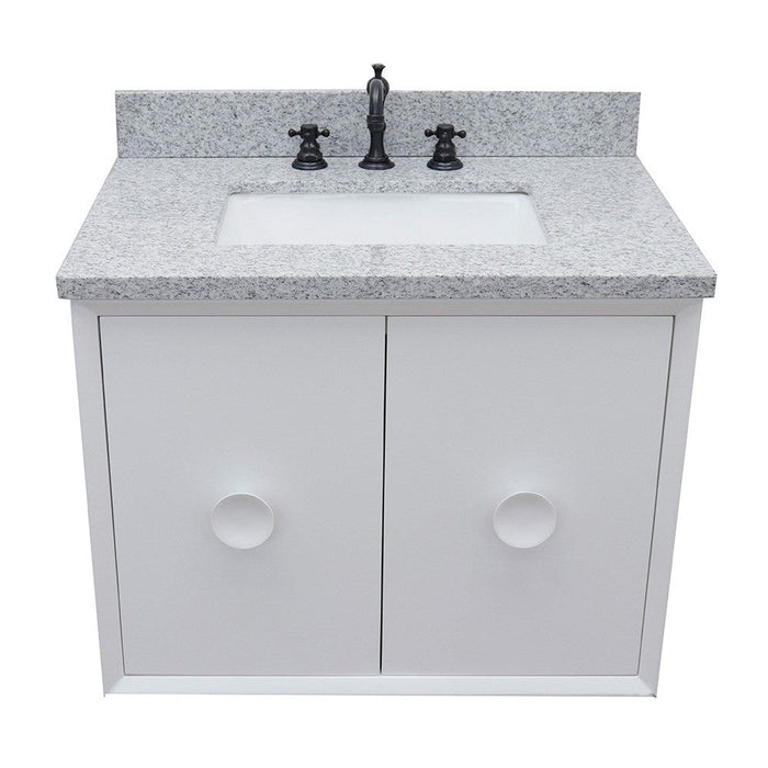 Bellaterra Home Stora 31" 2-Door 1-Drawer White Wall-Mount Vanity Set With Ceramic Undermount Rectangular Sink and Gray Granite Top - Luxe Vanity & Tub