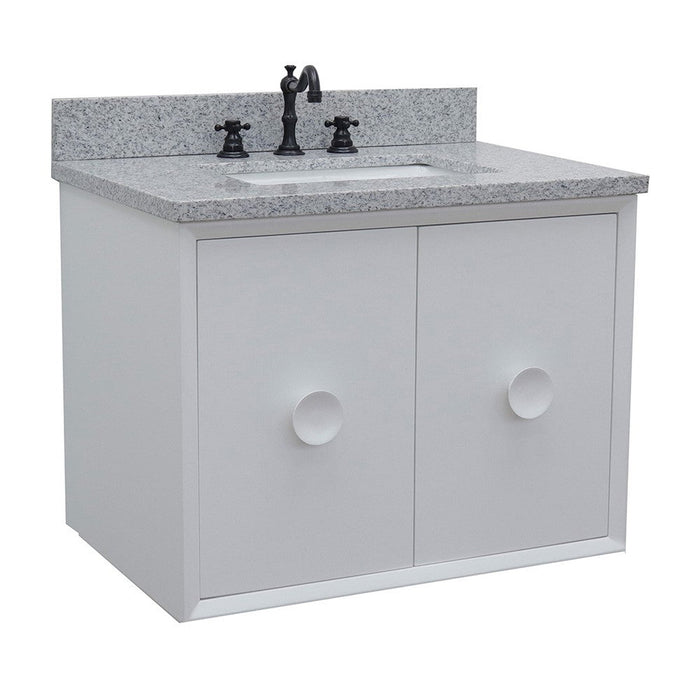 Bellaterra Home Stora 31" 2-Door 1-Drawer White Wall-Mount Vanity Set With Ceramic Undermount Rectangular Sink and Gray Granite Top - Luxe Vanity & Tub