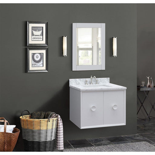 Bellaterra Home Stora 31" 2-Door 1-Drawer White Wall-Mount Vanity Set With Ceramic Undermount Rectangular Sink and White Carrara Marble Top