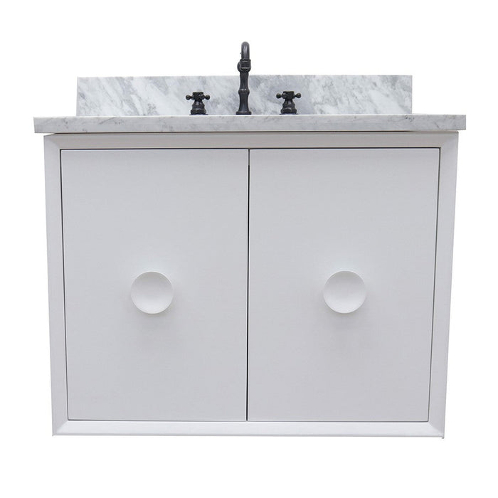 Bellaterra Home Stora 31" 2-Door 1-Drawer White Wall-Mount Vanity Set With Ceramic Undermount Rectangular Sink and White Carrara Marble Top - Luxe Vanity & Tub