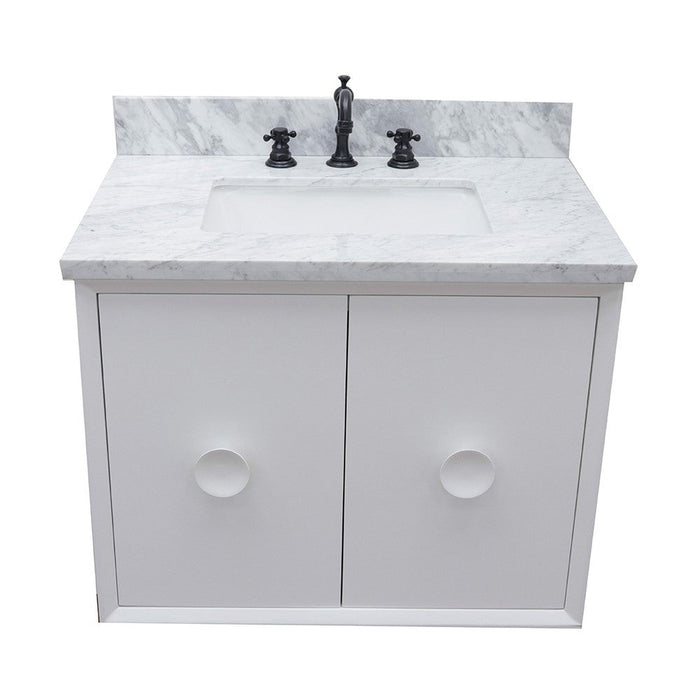 Bellaterra Home Stora 31" 2-Door 1-Drawer White Wall-Mount Vanity Set With Ceramic Undermount Rectangular Sink and White Carrara Marble Top - Luxe Vanity & Tub